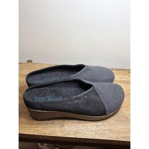 Stegmann Clogs Grey Black Wool Leather Wedge Mules 7.5